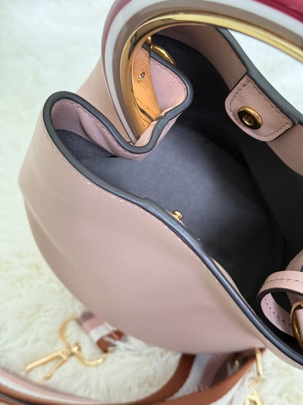 Marni Mini Bucket Bag Pink | Gold Ring Handle | Excellent + Bonus Strap - Picture 8 of 13